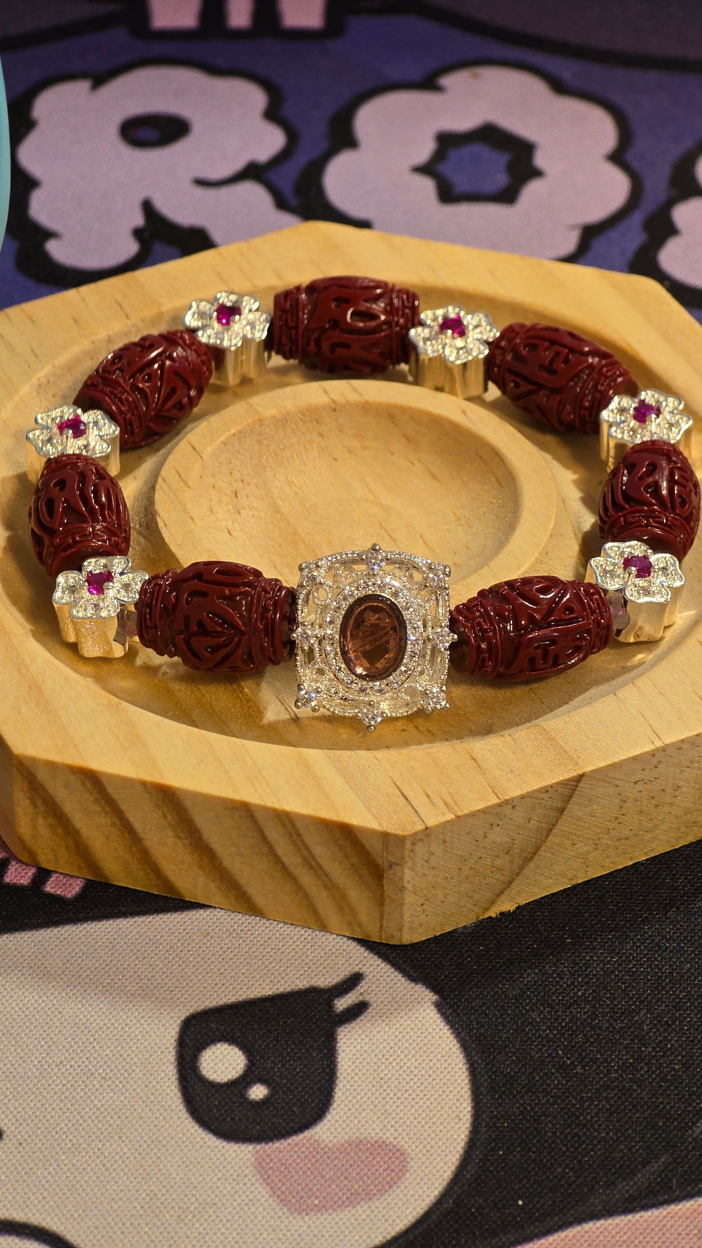 Mystic Maroon Clovers Stretchy Bracelet